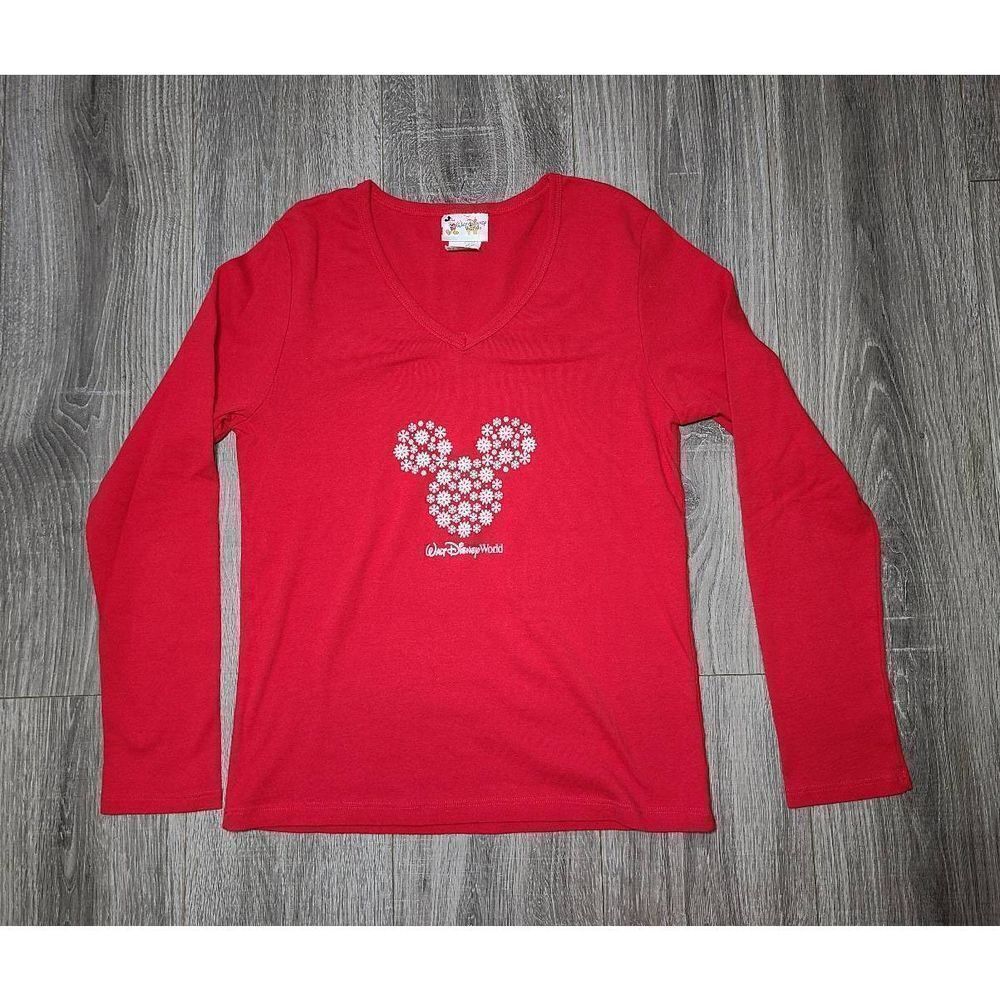Disney World Mickey Women's M/L Long Sleeve Snowflake T-shirt EUC